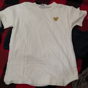 Comme Des Garcons T-Shirt with Gold Heart Patch Large